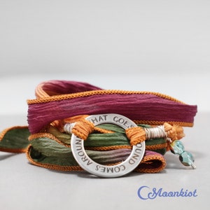 Pulsera Karma, pulsera ajustable de seda envolvente, pulsera de yoga, regalo de inspiración para ella, regalo de aliento para mujeres / Moonkist Creations
