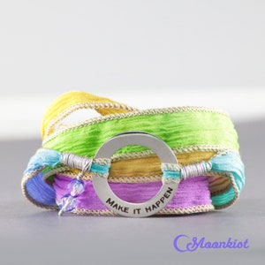 Pulsera de seda "Hazlo realidad", regalo inspirador para mujer, frase motivacional, pulsera de cinta de seda / Moonkist Creations