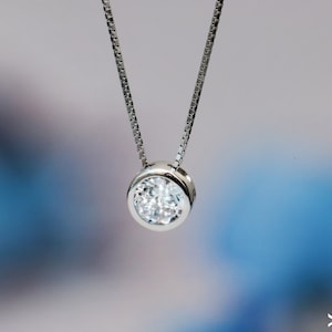 Modern CZ Diamond Solitaire Floating Pendant, Sterling Silver CZ Single Stone Necklace | Moonkist Creations