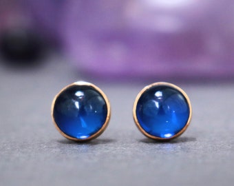 Blue Sapphire Stud Earrings, 14K Gold Filled Sapphire Earrings for Women, 6 mm Round Sapphire Post Earrings | Moonkist Creations
