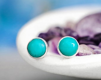 Turquoise Stud Earrings, Sterling Silver Turquoise Earrings, Mens Stud Earrings, Blue Turquoise Mens Earrings  | Moonkist Creations