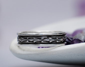 Sterling Silver Art Deco Band Ring, Silver Thumb Ring, Wide Wedding Band, Fleur de Lis Ring | Moonkist Creations