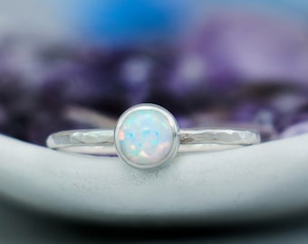 Dainty Opal Ring, Sterling Silver Opal Promise Ring, Simple Opal Stacking Ring | Moonkist Creations