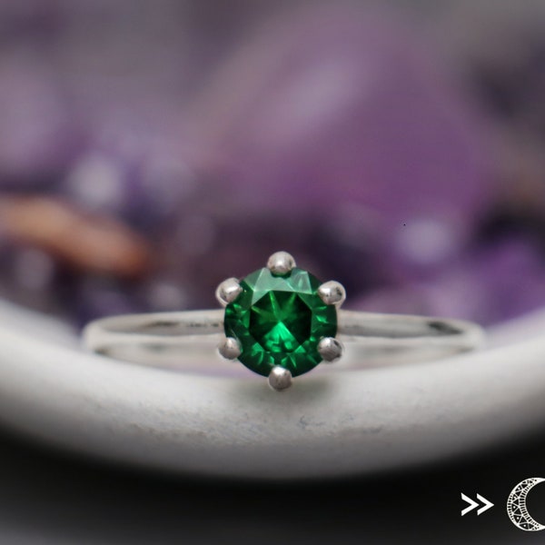Emerald Green Spinel Engagement Ring, Sterling Silver Green Spinel Ring, Classic Solitaire Ring, Green Stone Ring | Moonkist Creations