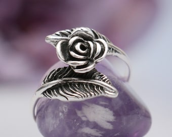 Wrap Rose Ring for Women, Sterling Silver Rose Blossom Ring, Romantic Floral Ring, Rosebud Ring, Silver Flower Jewelry | Moonkist Creations