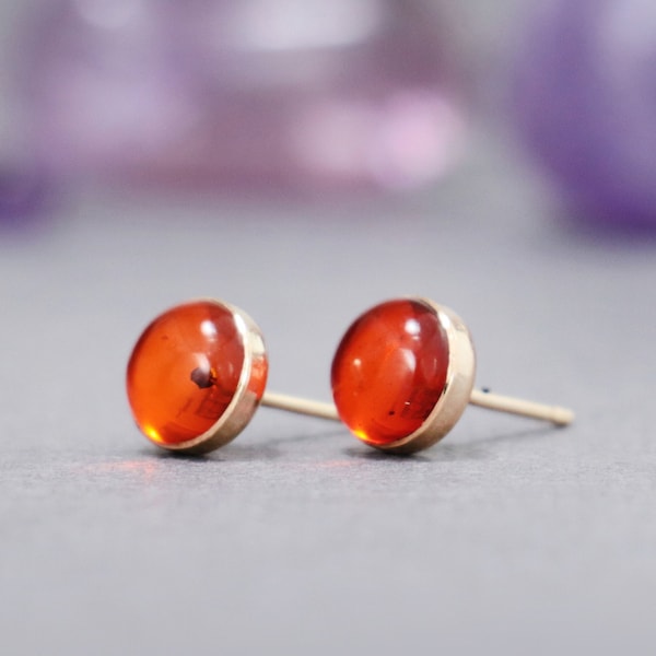 Baltic Amber Stud Earrings, 14K Gold Filled Amber Earrings, Natural Amber Studs, Amber Post Earrings | Moonkist Creations
