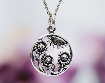 Sunflower Necklace, Sunflower Jewelry for Women, Sunflower Charm Pendant, Blossom Necklace, August Birthflower Gift | Moonkist Creations