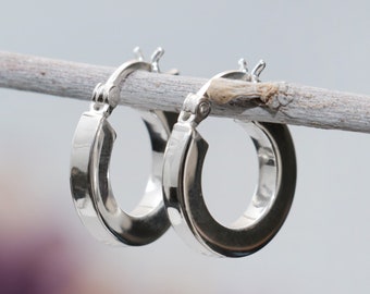 Small Hoop Earrings 925 Sterling Silver, Square Ring Hinged Hoop Earrings, Snap Post Hoops, Plain Silver Huggie Hoops | Moonkist Creations