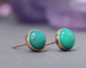 Natural Turquoise Stud Earrings, 14K Gold Filled Turquoise Earrings for Women, 6 mm Round Turquoise Studs | Moonkist Creations