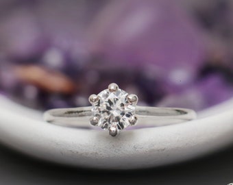 White Sapphire Ring, Vintage-Style White Sapphire Engagement Ring, Silver Sapphire Promise Ring | Moonkist Creations