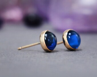 Blue Sapphire Stud Earrings, 14K Gold Filled Sapphire Earrings for Women, 6 mm Round Sapphire Post Earrings | Moonkist Creations