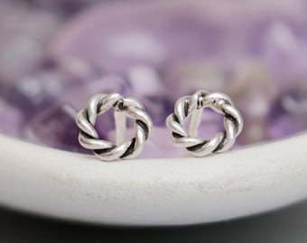 Twisted Open Circle Earrings, Simple Earrings, Sterling Silver Circle Earrings, Geometric Earrings, Small Circle Studs | Moonkist Creations