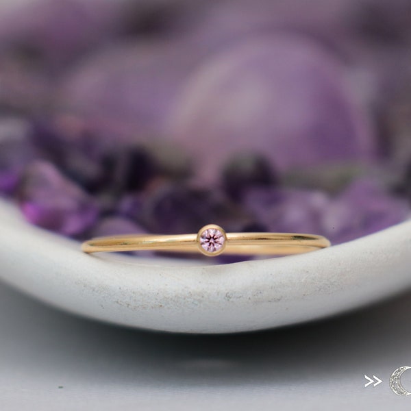 SALE Dainty Pink Tourmaline CZ Solitaire Ring, 14K Gold Filled Ring, Gold Pink CZ Ring, October Birthstone Jewelry Gift | Moonkist Creations