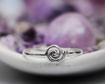 Small Spiral Ring, 925 Sterling Silver Womens Ring, Swirl Ring, Cute Silver Circle Ring, Simple Silver Stacking Ring | Moonkist Creations