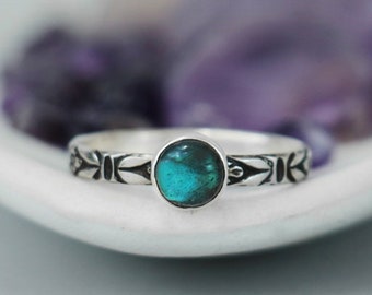 Delicate Labradorite Stacking Ring, Sterling Silver Labradorite Ring, Forget Me Not Promise Ring | Moonkist Creations