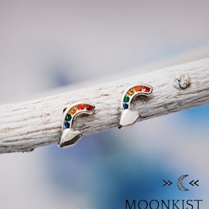 Tiny Rainbow and Cloud Earrings, 925 Sterling Silver Rainbow Stud Earrings, Rainbow Jewelry, Gay Pride Gift | Moonkist Creations