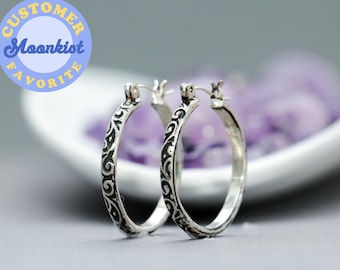 Swirl Textured Hoop Earrings, 925 Sterling Silver Earrings, Dainty Hoops | Moonkist Creations