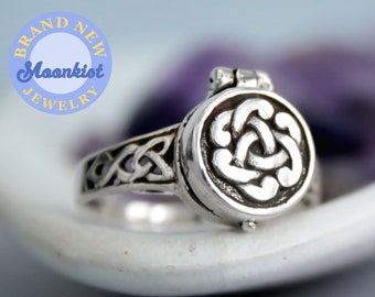 Celtic Locket Ring, Sterling Silver Poison Ring for Women, Silver Pillbox Ring, Secret Compartment Ring | Moonkist Creations