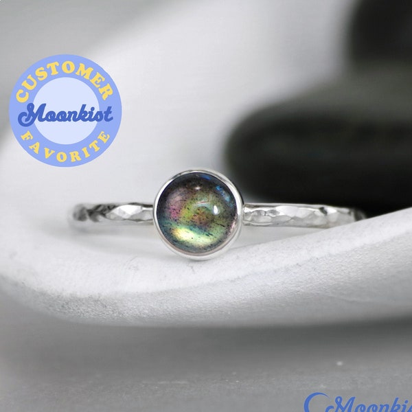 Bague labradorite délicate, bague labradorite en argent sterling, petite bague superposable labradorite, bague labradorite simple | Créations Moonkist