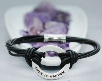 SALE Make It Happen Bracelet, Leather Bracelet, Motivational Gift, New Job Gift, Positivity Bracelet | Moonkist Creations