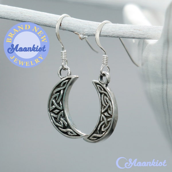Dainty Half Moon Earrings, Sterling Silver Celtic Earrings, Celtic Crescent Moon Earrings | Moonkist Creations