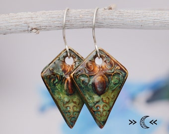 SALE Boho Style Statement Earrings, Handmade Ceramic Earrings, Geometric Earrings for Her, Autumn Color Earrings | Moonkist Creations