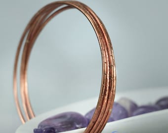 Set of 4 Pure Copper Bracelet Set, Copper Wire Stacking Bangles, Copper Womens Bracelets, Handmade Copper Bangles | Moonkist Creations