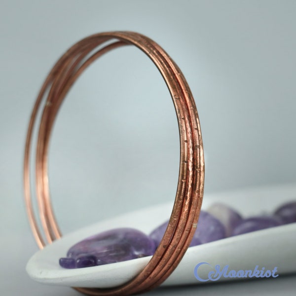 Set of 4 Pure Copper Bracelet Set, Copper Wire Stacking Bangles, Copper Womens Bracelets, Handmade Copper Bangles | Moonkist Creations