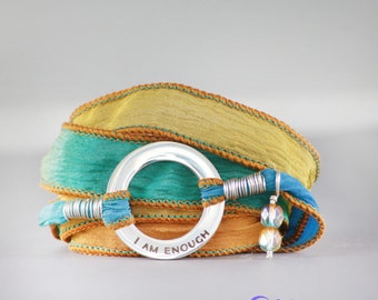 I Am Enough Bracelet | Semicolon Bracelet, Encouragement Jewelry Women, Boho Silk Wrap Bracelet, Inspiration Jewelry | Moonkist Creations