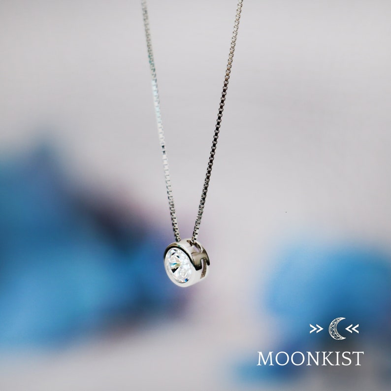 Modern CZ Diamond Solitaire Floating Pendant, Sterling Silver CZ Single Stone Necklace | Moonkist Creations