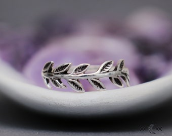 Olive Branch Ring, 925 Sterling Silver Olive Leaf Ring, Branch Leaves Band, Laurel Crown Ring, Nature Gift for Her | Moonkist Creations