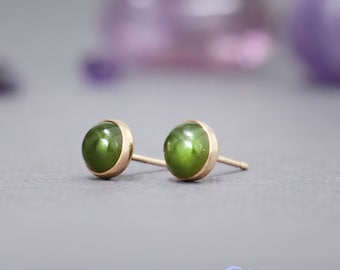 Natural Jade Stud Earrings, 14K Gold Filled Jade Earrings, Nephrite Jade Studs, Post Earrings for Women | Moonkist Creations