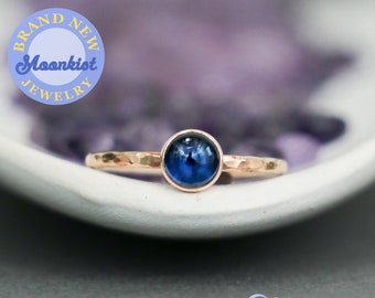 14K Gold Filled Blue Sapphire Ring, Blue Sapphire Cabochon Stacking Ring, Lab Blue Sapphire Ring, September Birthstone | Moonkist Creations