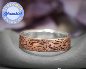 Copper Wave Ring, Copper Band Ring, Copper Ocean Ring, Copper Pattern Ring, Copper Wedding Band | Moonkist Creations