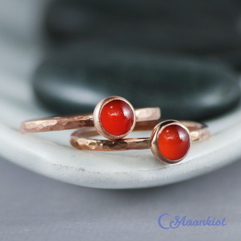 Copper Carnelian Ring, Red Orange Copper Ring, Copper Stacking Ring, Simple Carnelian Ring, July Birthstone Ring | Moonkist Creations