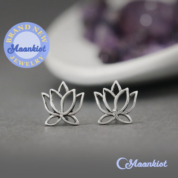 Tiny Lotus Blossom Stud Earrings, 925 Sterling Silver Lotus Flower Earrings, Women's Stud Earrings | Moonkist Creations