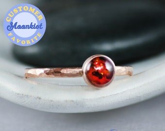 Copper Amber Ring, Baltic Amber Copper Ring, Copper Gemstone Ring, Amber Stacking Ring, Amber Pinky Ring | Moonkist Creations