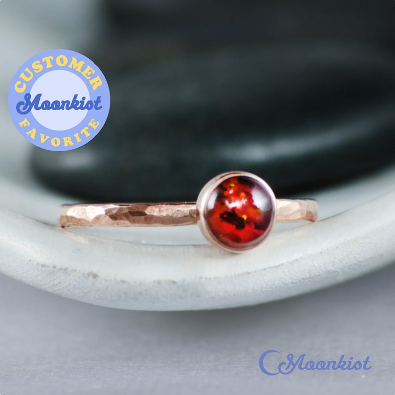 Copper Amber Ring, Baltic Amber Copper Ring, Copper Gemstone Ring, Amber Stacking Ring, Amber Pinky Ring | Moonkist Creations