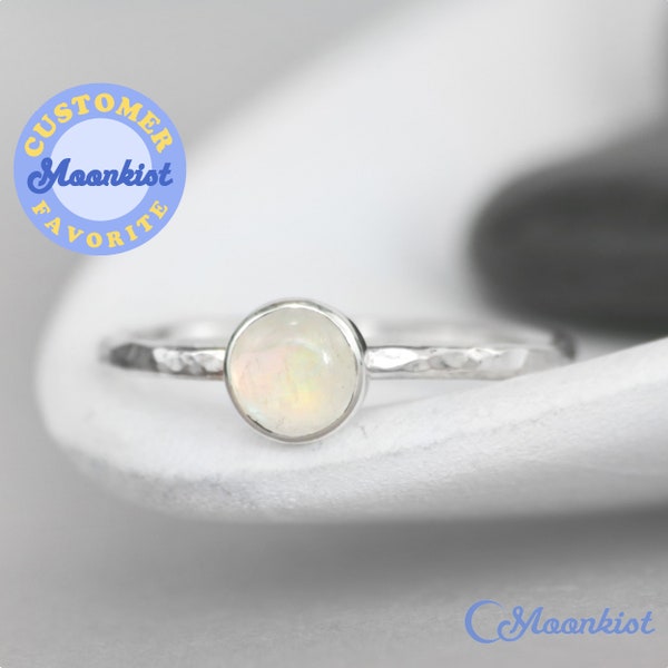 Rainbow Moonstone Gemstone Ring, Moonstone Promise Ring, 925 Silver Ring, Simple Moonstone Ring, Hammered Ring | Moonkist Creations