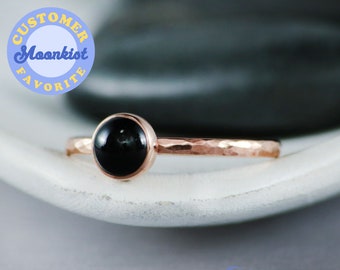 Black Stone Ring Copper Electroformed Jewelry Natural Stone Jewelry Onyx Copper Ring Size 7