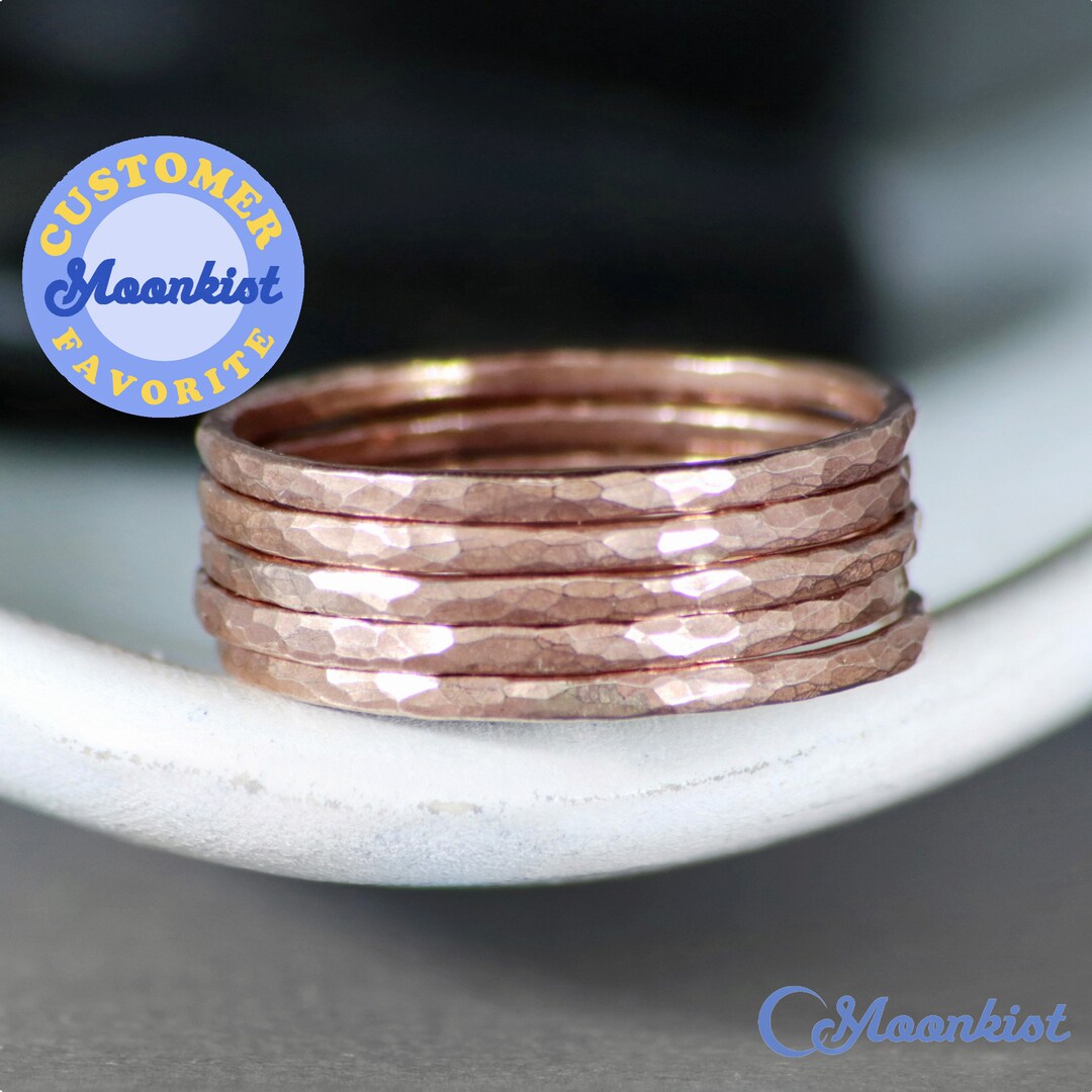 Copper Stackable Ring Set, Thin Copper Stacking Ring Set, Hammered ...