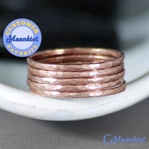 Copper Stackable Ring Set, Thin Copper Stacking Ring Set, Hammered Copper Wire Rings | Moonkist Creations