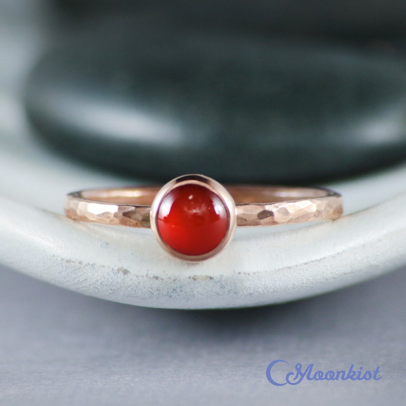 Copper Carnelian Ring, Red Orange Copper Ring, Copper Stacking Ring, Simple Carnelian Ring, July Birthstone Ring | Moonkist Creations