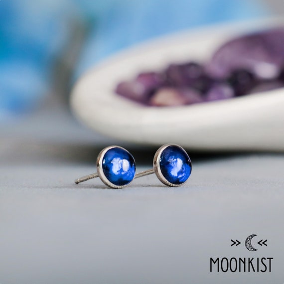 Sapphire Stud Earrings Sterling Silver Sapphire Earrings Blue Stud Earrings Mens Stud Earrings Moonkist Creations Etsy