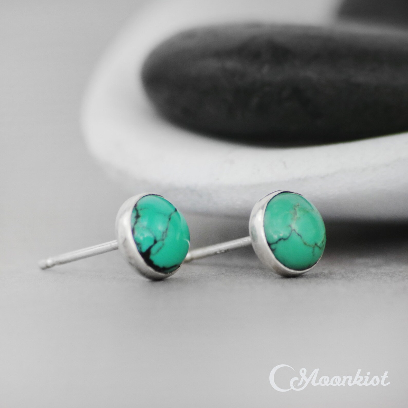 Turquoise Wave Sterling Silver Stud Earrings plated in Rhodium