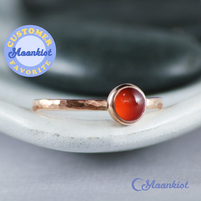 Copper Carnelian Ring, Red Orange Copper Ring, Copper Stacking Ring, Simple Carnelian Ring, July Birthstone Ring | Moonkist Creations