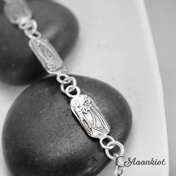 SALE Silver Lily Bracelet, Flower Link Bracelet, Sterling Silver Bracelet for Women, Handmade Silver Chain Bracelet | Moonkist Creations