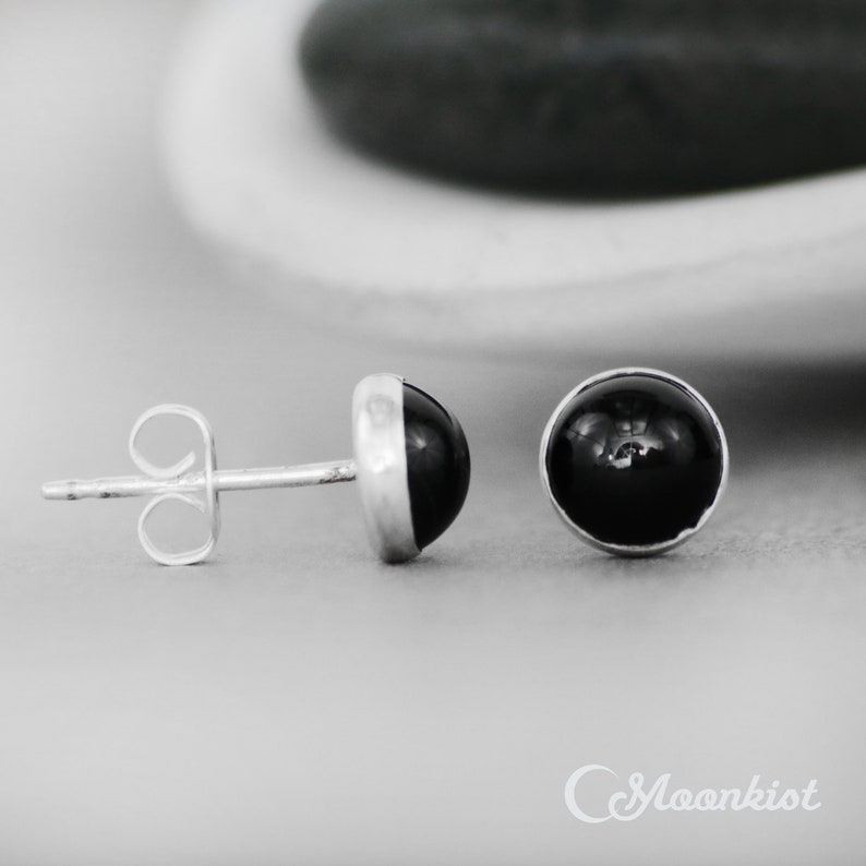 Black Onyx Stud Earrings Sterling Silver Onyx Studs for Men Etsy