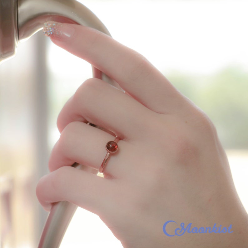 Hand Picture - Copper Amber Ring, Baltic Amber Copper Ring, Copper Gemstone Ring, Amber Stacking Ring, Amber Pinky Ring | Moonkist Creations