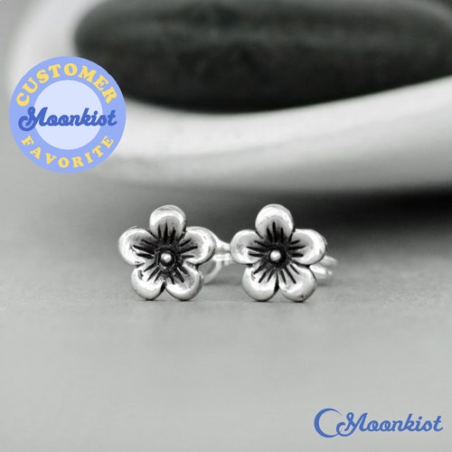 Cherry Blossom Stud Earrings for Women Tiny Silver Flower - Etsy